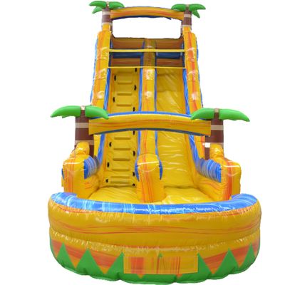 Kommerzielle Anlässe Mehrfarbige Palmbaum aufblasbare Wasserrutsche mit kleinem Pool