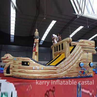 Voll gedruckte PVC-Material aufblasbare Piratenschiff Trockenrutsche für Kinder Interesse und Verkauf