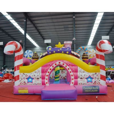 Amusement Aufblasbare Türsteher mit Slide Kids Spiel Süßigkeiten Mädchen Rosa Thema Sprung Schloss