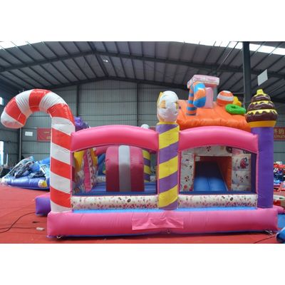 Amusement Aufblasbare Türsteher mit Slide Kids Spiel Süßigkeiten Mädchen Rosa Thema Sprung Schloss
