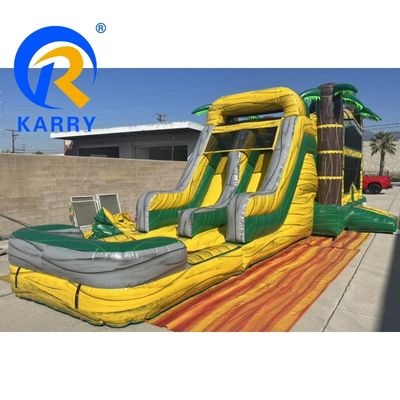 Anpassbares Big Palm Tree Bouncy Castle Slide Combo mit Air Pool und Blaser enthalten