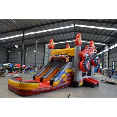 Aufblasbare Trockenrutsch-Poolkombination mit Doppelspur-Rutsch und 3D-Rennthema OEM akzeptiert