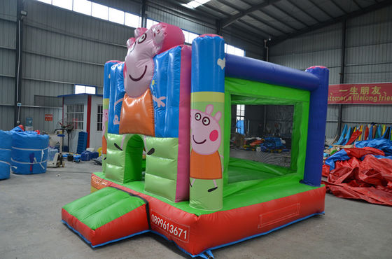 Unisex Hot Pink Cartoon Pig Bouncy Castle mit Rutsche und maßgeschneiderten See PVC Abenteuer