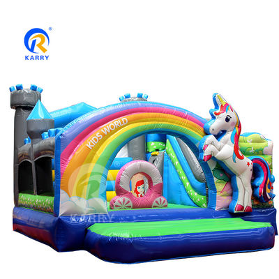 Rainbow PVC aufblasbare Trampoline Handels-Einhorn-Springer mit Schieberegler und Blaser
