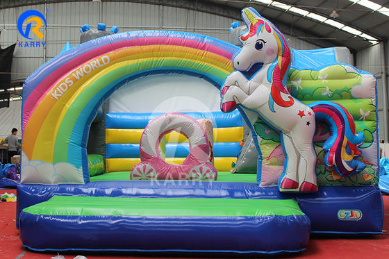 Rainbow PVC aufblasbare Trampoline Handels-Einhorn-Springer mit Schieberegler und Blaser