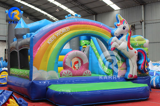 Rainbow PVC aufblasbare Trampoline Handels-Einhorn-Springer mit Schieberegler und Blaser