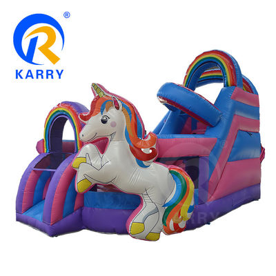Outdoor Fun Commercial 0,55mm PVC Rainbow Unicorn Aufblaser mit nasser Trockenrutsche