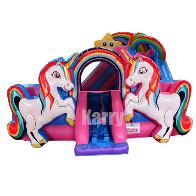 Rainbow Double Unicorn Air Trampolin aufblasbare Schloss Rutsche Combo H14ft für Party-Events