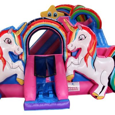 Rainbow Double Unicorn Air Trampolin aufblasbare Schloss Rutsche Combo H14ft für Party-Events