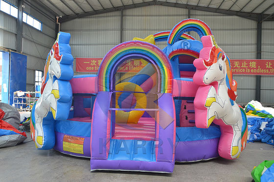 Rainbow Double Unicorn Air Trampolin aufblasbare Schloss Rutsche Combo H14ft für Party-Events