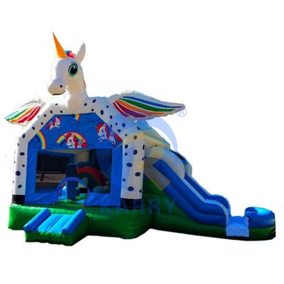 Kommerzielle Regenbogen-Punkte-Einhorn aufblasbare Sprungburg Combo-Slide OEM akzeptabel