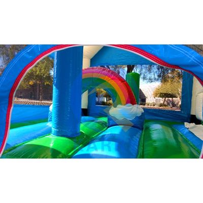 Kommerzielle Regenbogen-Punkte-Einhorn aufblasbare Sprungburg Combo-Slide OEM akzeptabel