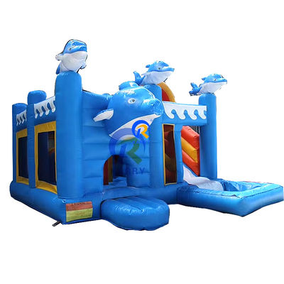 Unisex-Außenspielplatz 5*5m kommerzielles aufblasbares Delphin-Sprunghaus mit Rutsche