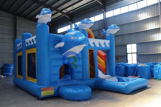 Unisex-Außenspielplatz 5*5m kommerzielles aufblasbares Delphin-Sprunghaus mit Rutsche