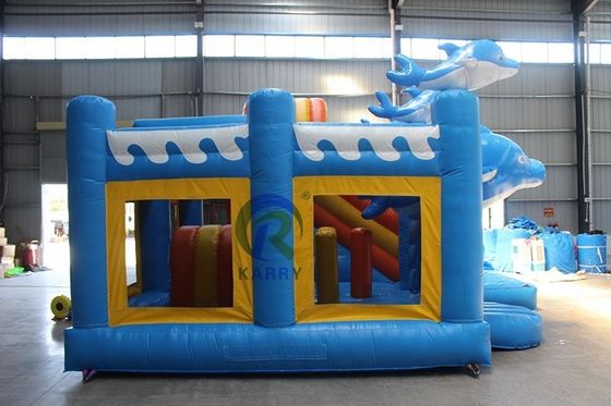 Unisex-Außenspielplatz 5*5m kommerzielles aufblasbares Delphin-Sprunghaus mit Rutsche