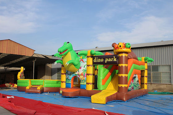 Kinder Dinosaurier Vergnügungspark Sprungkasten mit Rutschen-Set aufblasbarer Dino Park Combo