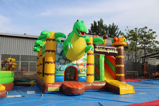 Kinder Dinosaurier Vergnügungspark Sprungkasten mit Rutschen-Set aufblasbarer Dino Park Combo