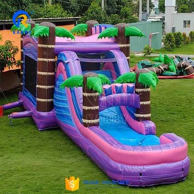 Farbige Palm Baum Sprungburg mit Schiebebad aufblasbar Sprunghaus