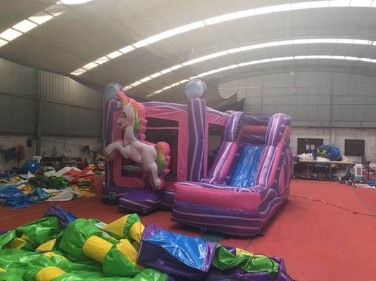 PORTABLE Sprungschloss-Kombinationsrutsche mit EN71-Zertifizierung Regenbogen-Einhorn und Rutsche