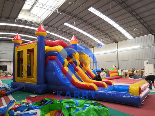 3in1 Doppelspur aufblasbare Sprungkasten-Slide-Combo in farbenfrohem Design für Unisex