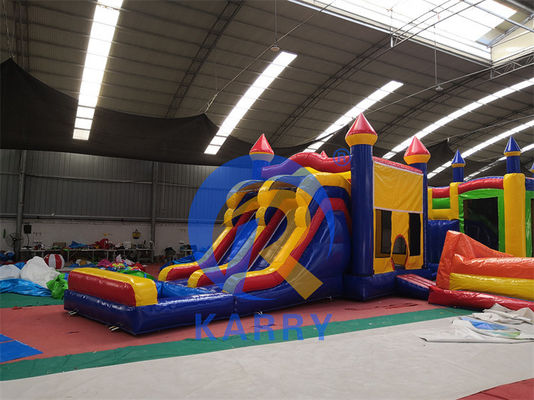 3in1 Doppelspur aufblasbare Sprungkasten-Slide-Combo in farbenfrohem Design für Unisex