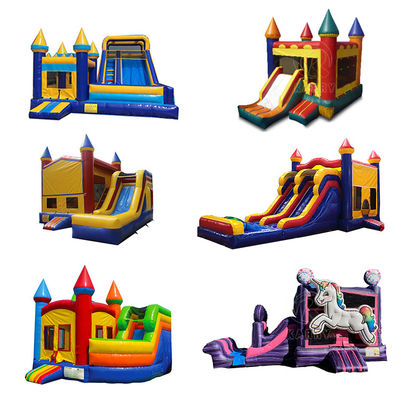 5x5m aufblasbare Regenbogen-Einhorn-Sprungschloss-Slide-Kombination angepasste Farbkollektion