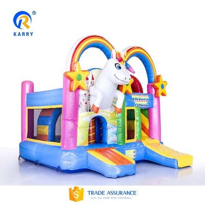 Unisex PORTABLE Regenbogen-Einhörner Schloss Sprung-Bouncer-Slide Combo in Regenbogenfarbe