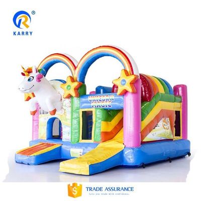 Unisex PORTABLE Regenbogen-Einhörner Schloss Sprung-Bouncer-Slide Combo in Regenbogenfarbe