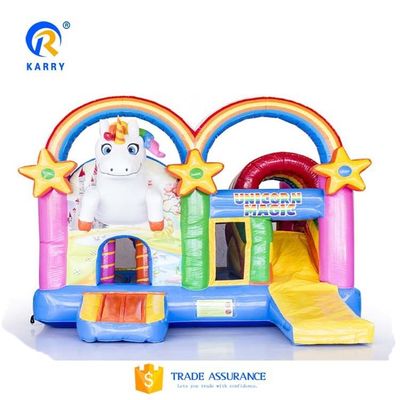 Unisex PORTABLE Regenbogen-Einhörner Schloss Sprung-Bouncer-Slide Combo in Regenbogenfarbe