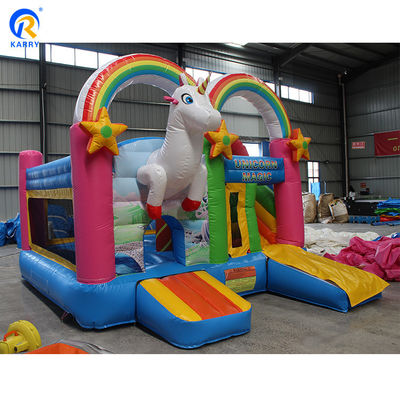 Unisex PORTABLE Regenbogen-Einhörner Schloss Sprung-Bouncer-Slide Combo in Regenbogenfarbe