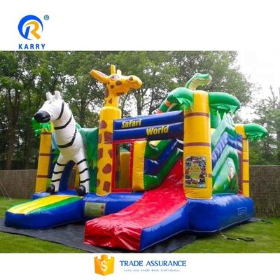 Jungle Adventure Castle aufblasbare Türsteher-Slide-Combo mit Jungle Animal Design