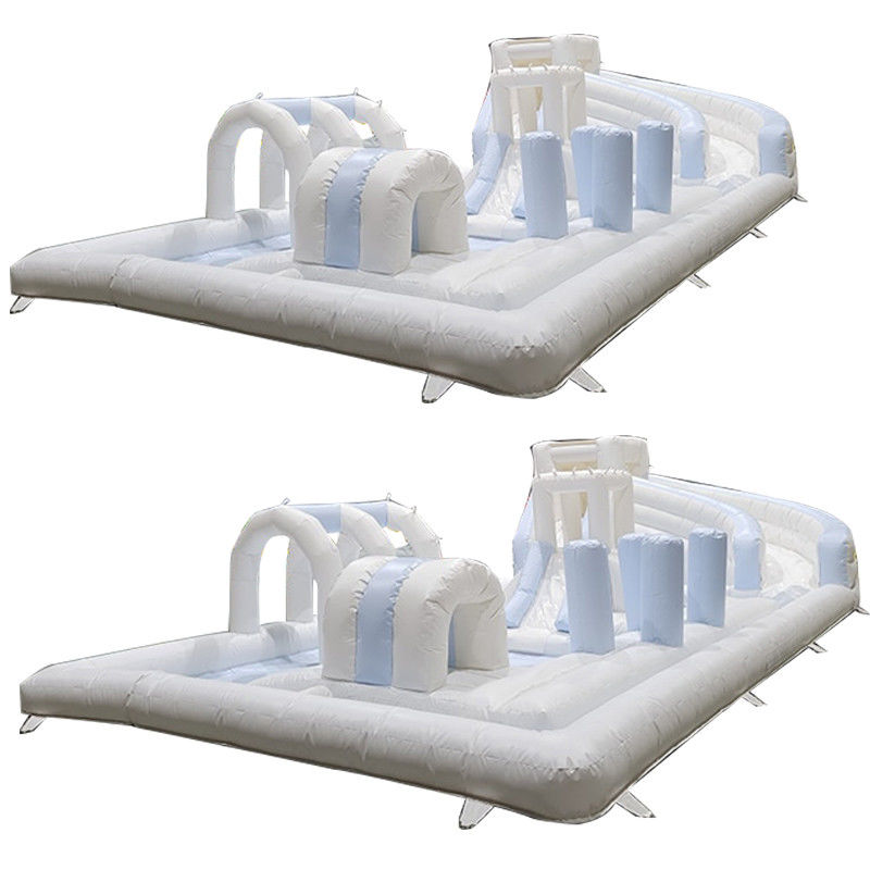 Weißes PVC Unisex Outdoor Hindernisfeld aufblasbares Soft Play-Gerät Kinderspielplatz Rutsche Wasser aufblasbar mit Pool