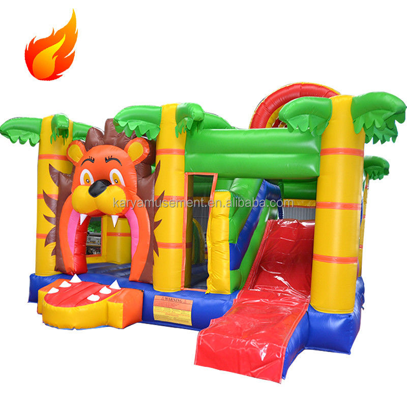 Maßgeschneiderte Größe und Farbe Sprungkasten mit Schiebe Hot Jungle Lion Aufblaskasten