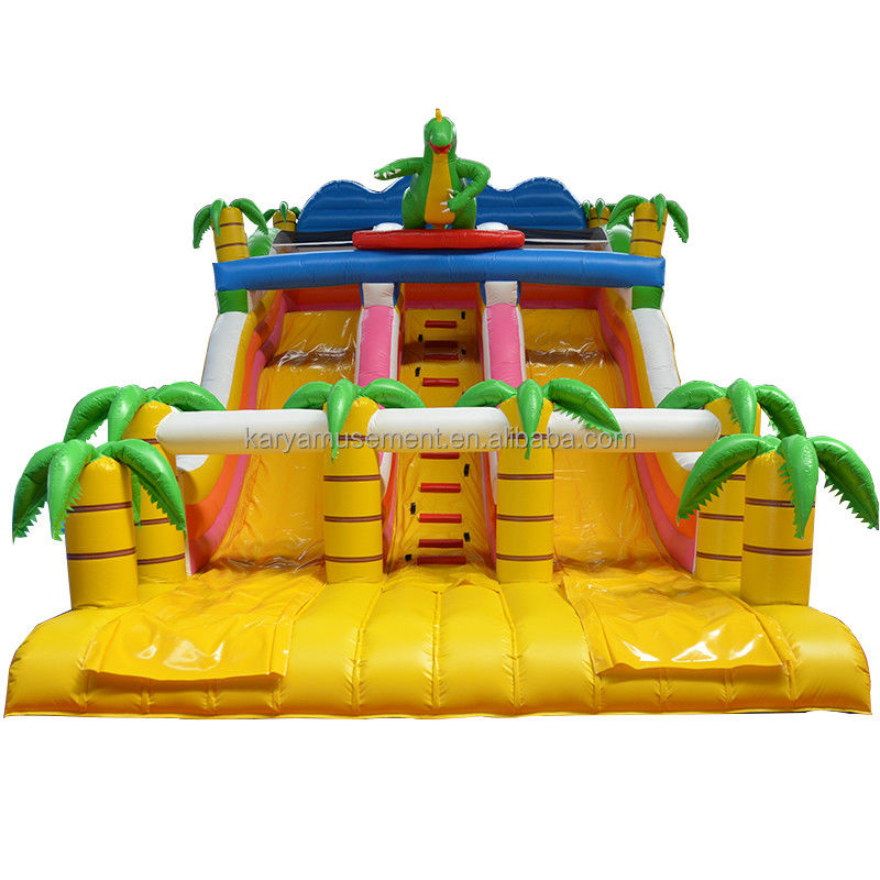 Outdoor-Park-Spiel 2-Spur Tropische Palme PVC aufblasbare Dinosaurier Sprung Sprungrutsche