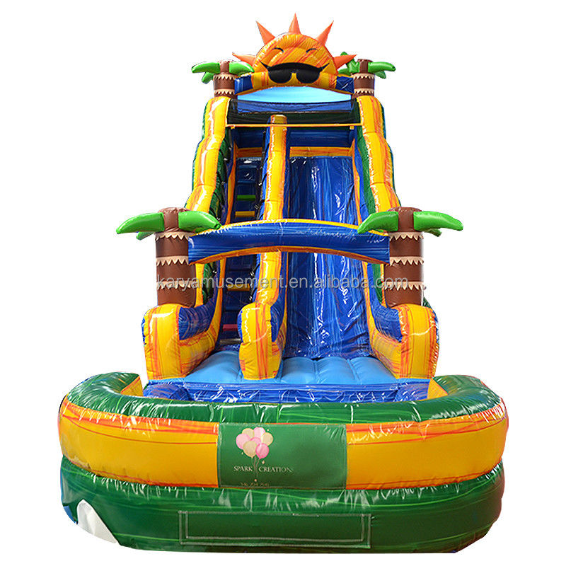 32ft Jumbo Palm Baum aufblasbare Sonne Wasserrutsche mit Kindern Spielpool und Sprungrutsche