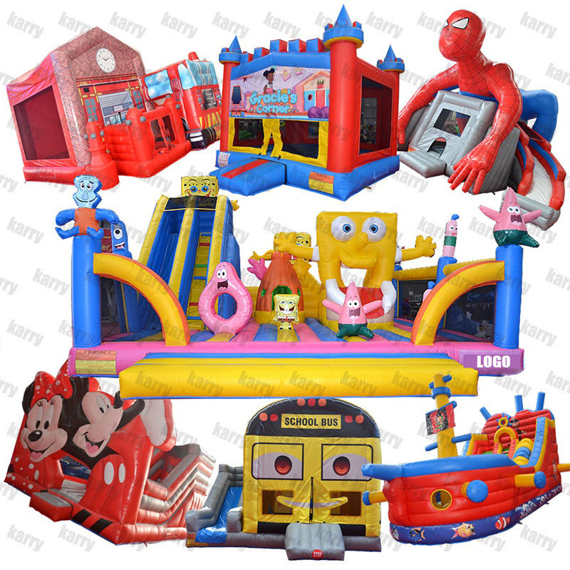 Wasserpark aufblasbarer Spaß-Stadt-Combo mit Hürdenlauf und Sponge-Bob-Park-Thema