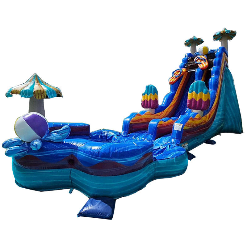 Anregende Ozeanfarben-Wasserrutschspiele PVC aufblasbar mit großem Blumenpool