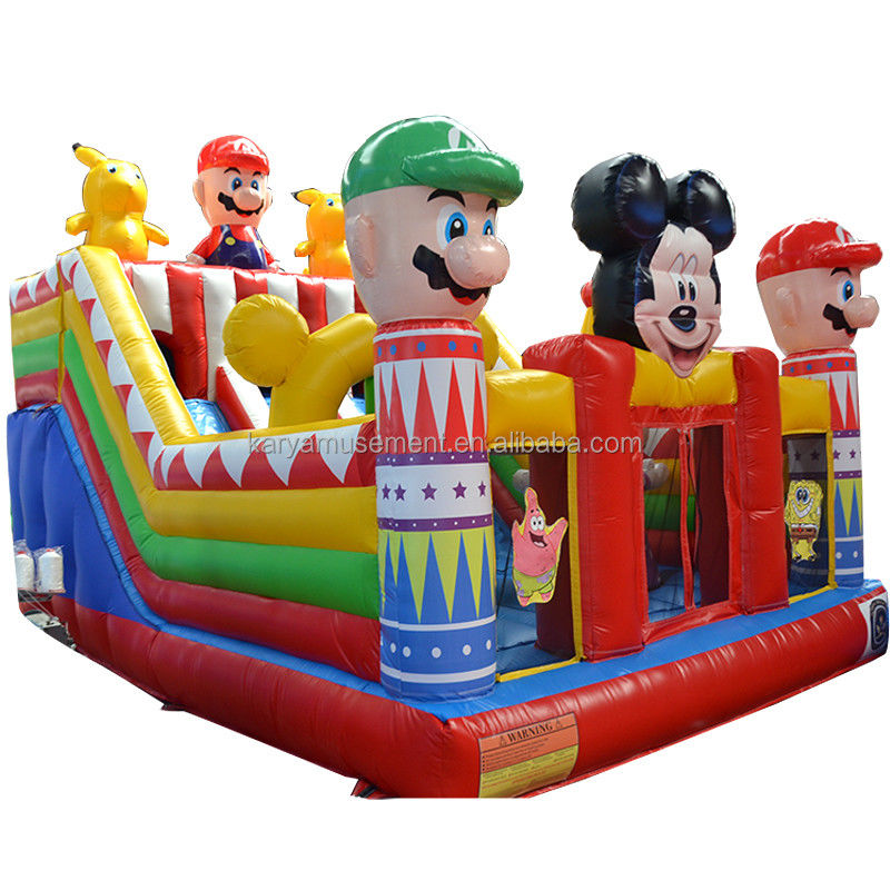 Aufblasbare Spaßstadt mit Mickey und Mario Aufblasbare Burg Aussteigerhaus Combo Spielplatz Aufblaser enthalten