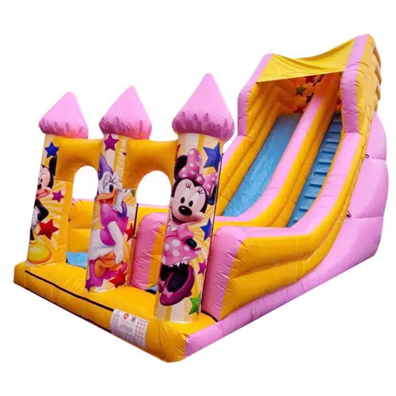 5-10 Passagiere Kommerzielle PVC-Cartoon-Stil Pink Springen Trocken- oder Wasserrutsche Aufblasbarer Türsteher Haus Rutsche Party Miete
