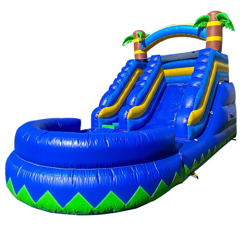 Kleine Wasserrutsche aufblasbar mit Pool Sommer Palmenbaum Klein Blaue Kinderspielzeug Rutschspiele