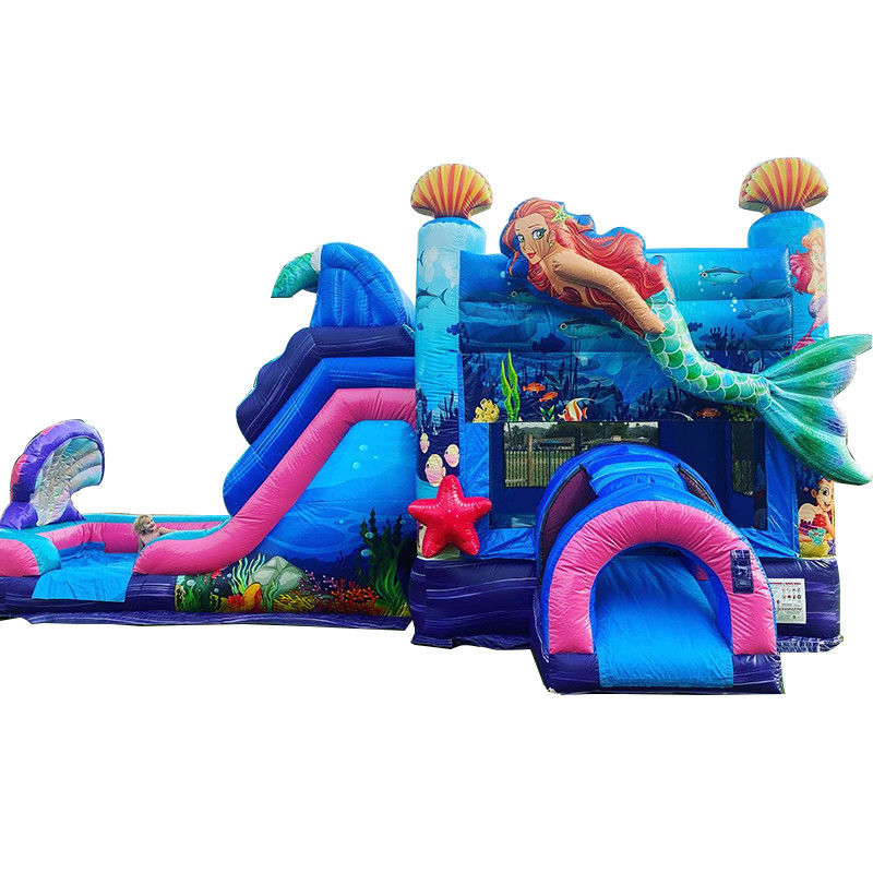 Kinder Bouncy Castle Meerjungfrau Thema Aufblasbares Sprunghaus mit Schiebe kundenspezifische Farbe