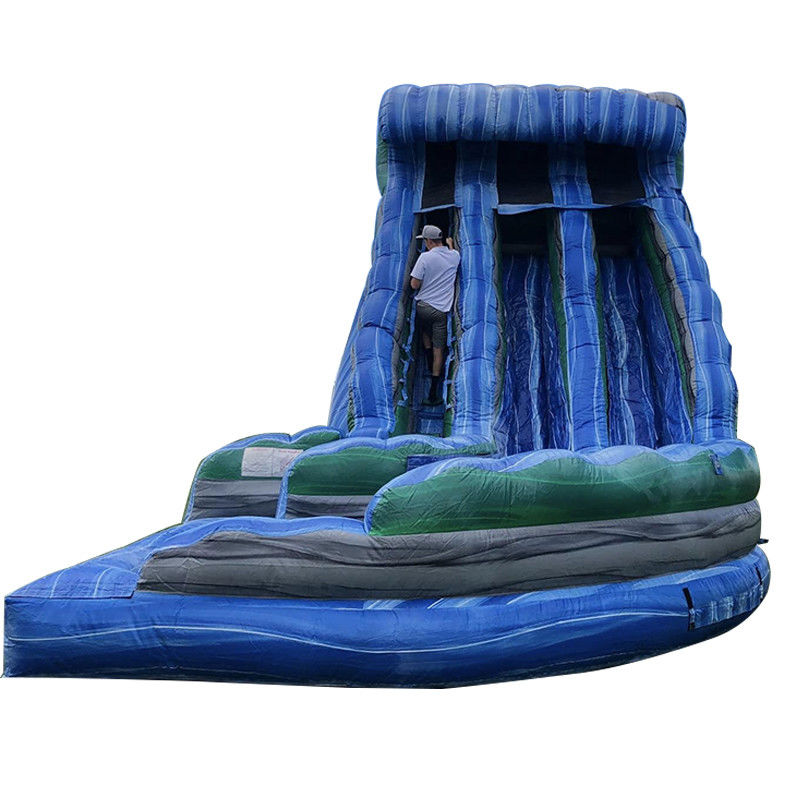 Außen-Wasserpark riesige Wellenform aufblasbare Trockenslide mit Doppelslide in blauem PVC