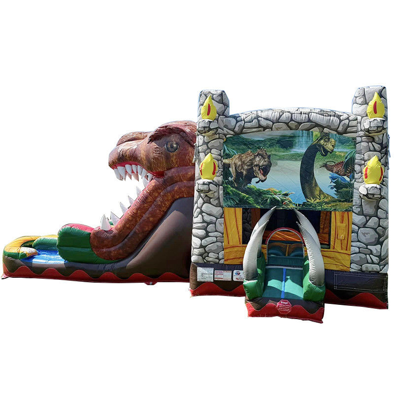 Party-Vermietungen Muss-Have-Anpassung Akzeptiert Jurassic Dinosaur Thema kommerzielles PVC aufblasbares Sprunghaus mit Rutsche