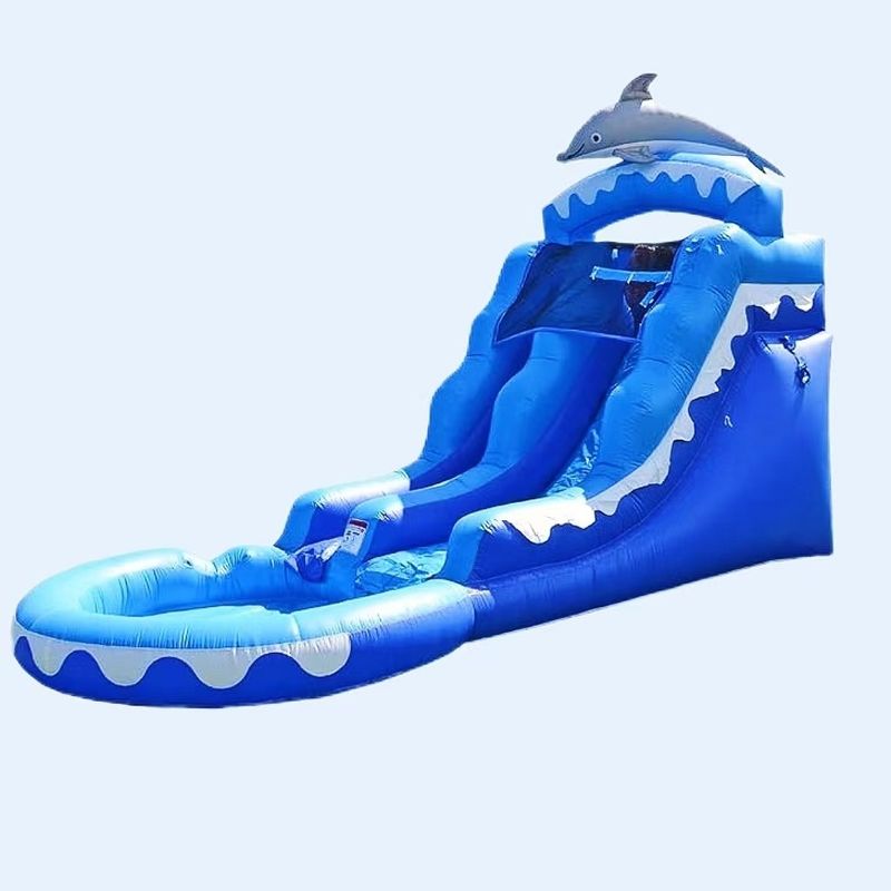 Graue kleine Wal aufblasbare Wasserrutsche mit Wasserpool und Blaser