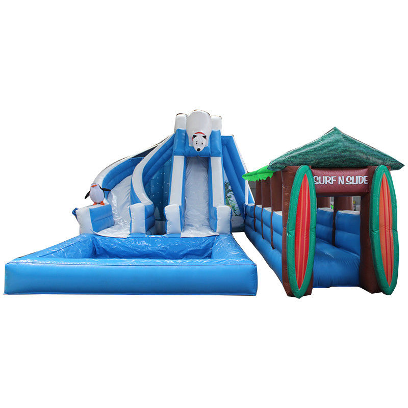 Park Polar Bear-Serie aufblasbare Wasserrutsche mit Schwimmbad aus Oxford-Stoff