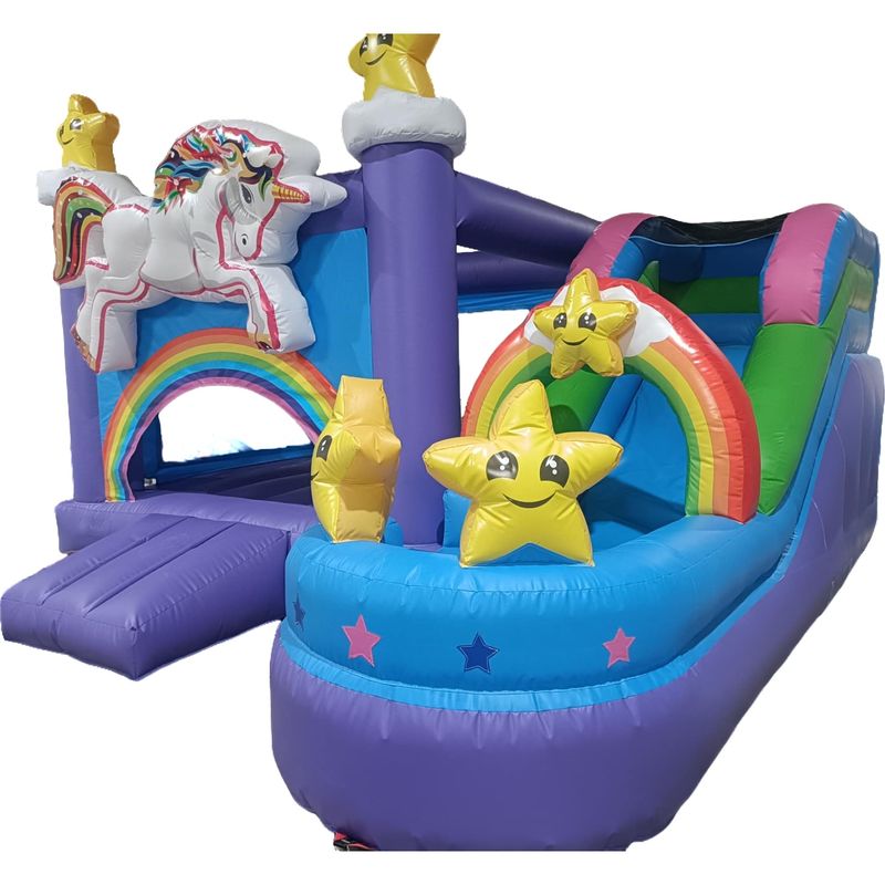 8-13 Jahre Altersbereich aufblasbares Sprunghaus mit Rutsche und Regenbogenpferd Design