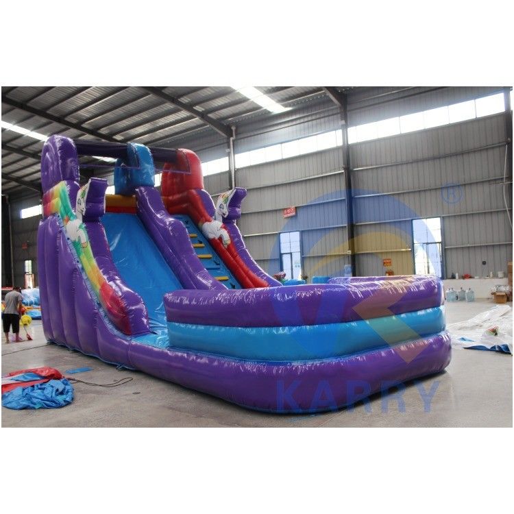 OEM akzeptiert Mini-Einhorn PVC aufblasbare Wasserrutsche mit Pool und Schaukeln