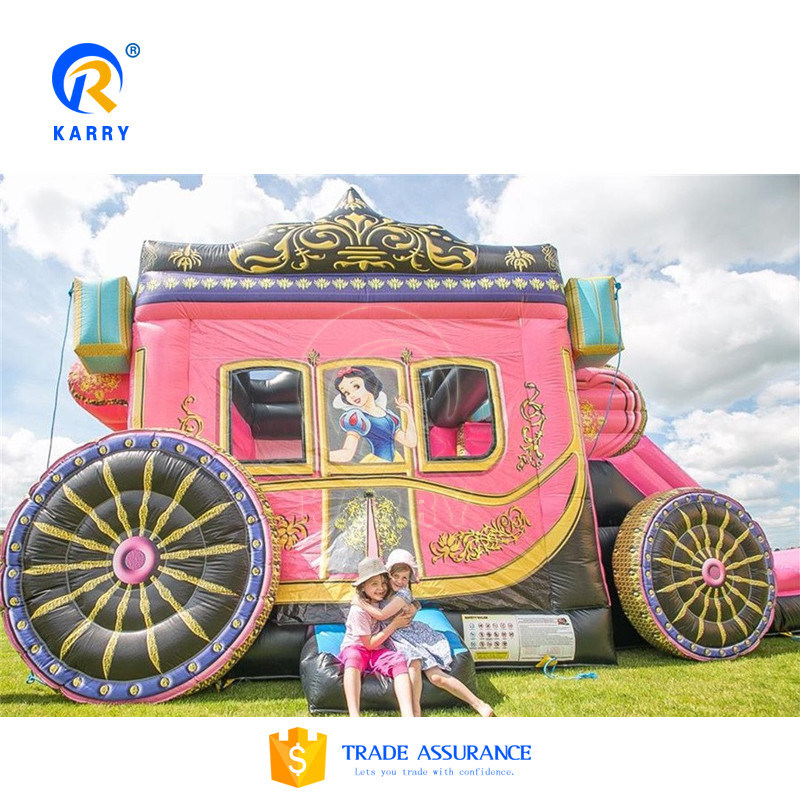 2023 Pink aufblasbare Prinzessin Kutsche Sprungkasten mit Rutschen Kindes Lieblingsspielzeug