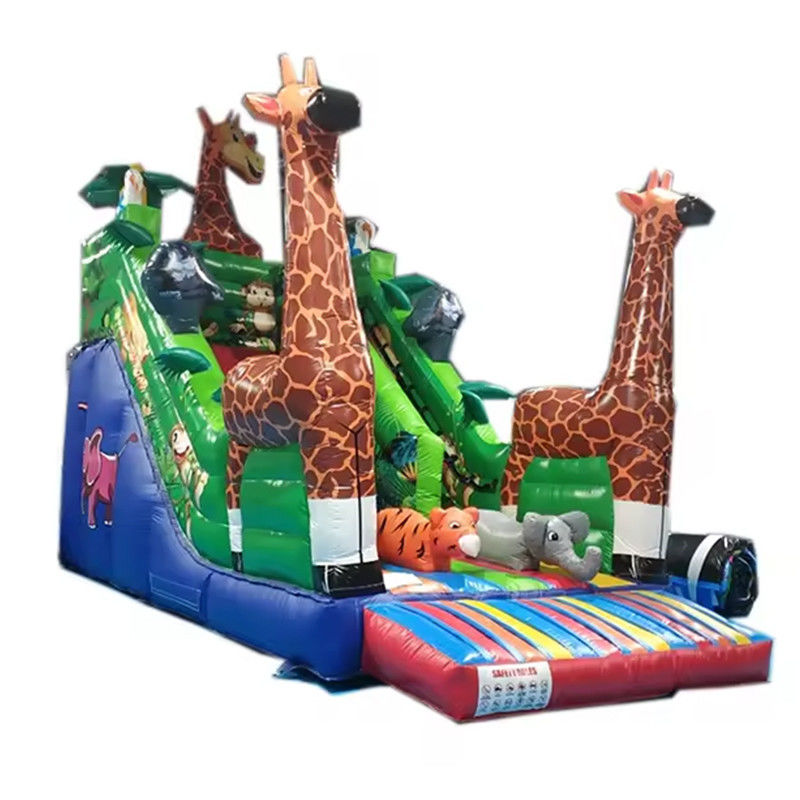 Aufblasbare Doppelslide Safari Tierthema Sprungrutsche mit mächtiger Giraffe und mehr