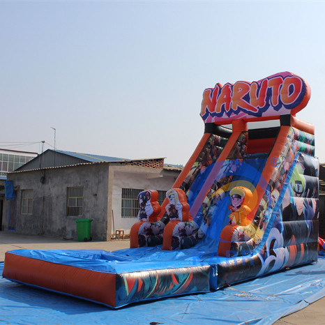 Commercial PVC Aufblasbare Ausrüstung Heißblütige Anime Charaktere Wasserrutsche mit Pool